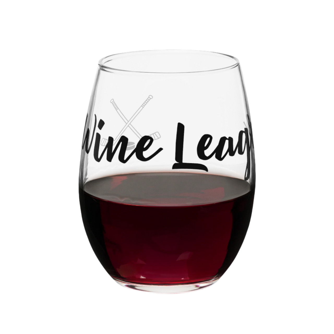 Stemless Wine League Glass Black Text