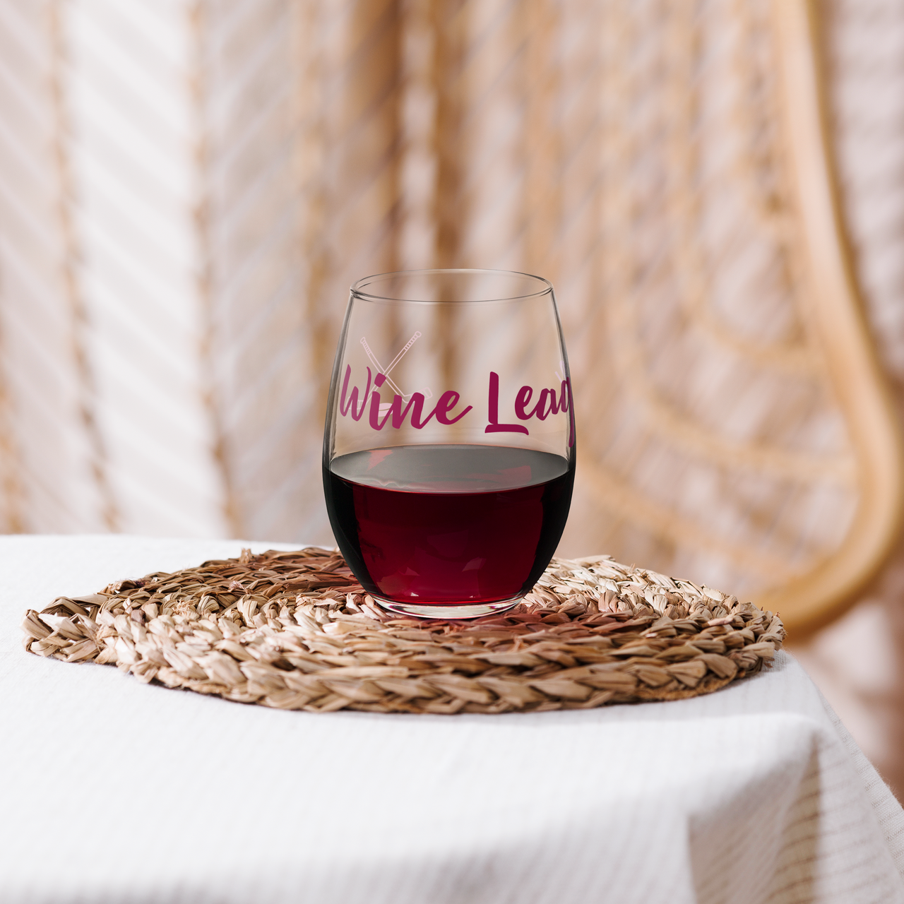 Stemless Wine Glass Red Text