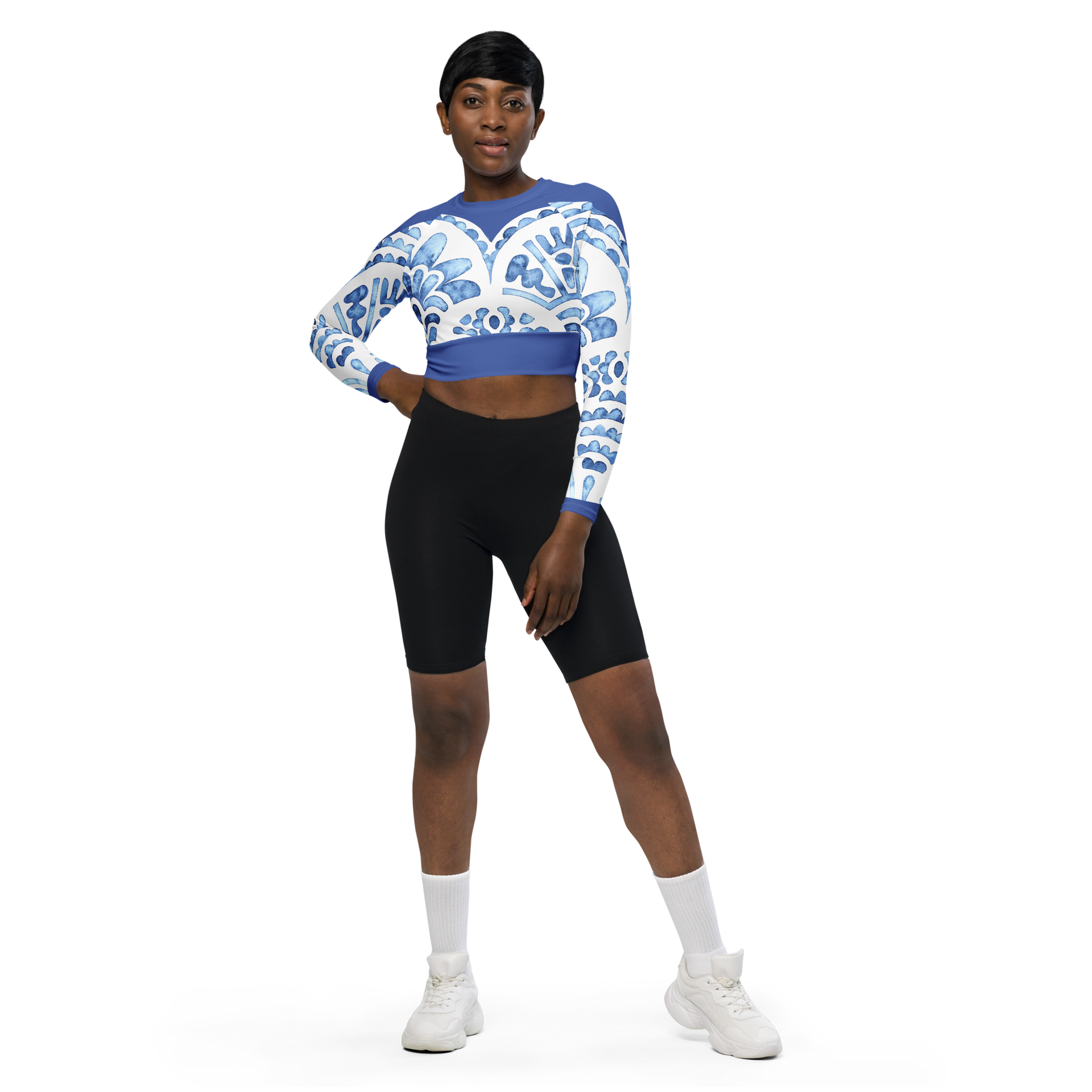 Porcelain Blue Long-Sleeve Crop Top