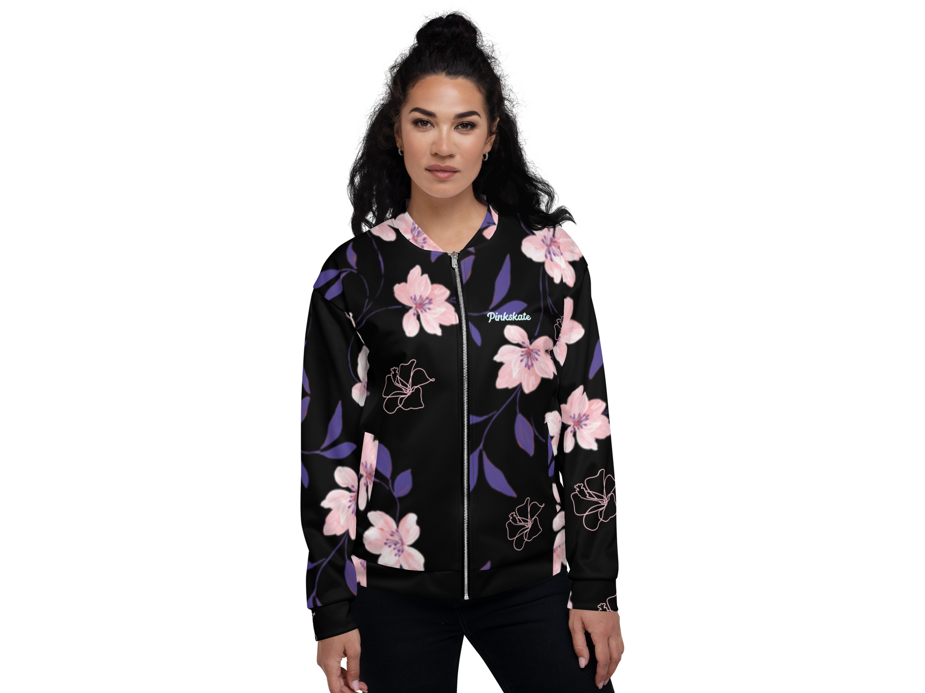 Pink floral bomber jacket best sale